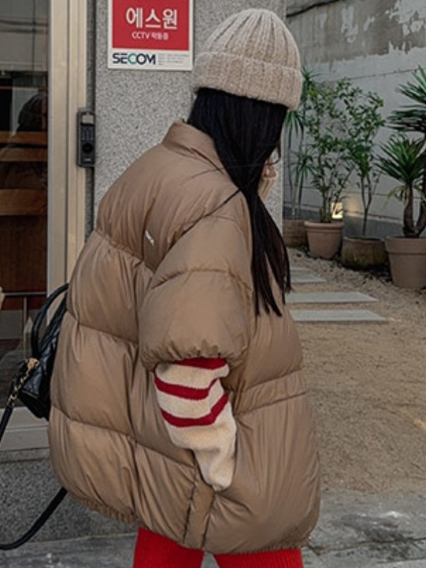 Luxurious Short Sleeve Double-Sided Wear Loose Embroidered Jacket Street Sle High Collar Double-Breasted Winter Outerwear