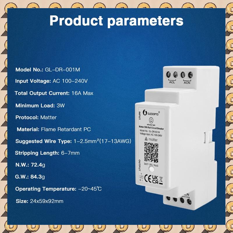 A003 GLEDOPTO Matter Wifi Din-schiene Leistungsschalter 16A Max Auf OFF APP Stimme Für Elektrische Haushaltsgeräte Matter Hub erforderlich