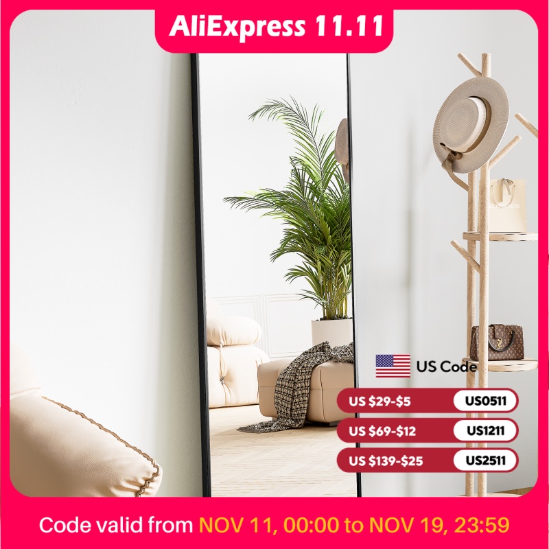 JHK 64"x21" Full Body Wall Mirror Standing Hanging or Leaning Wall-Mounted Mirrors with Stand Aluminum Alloy Frame Living Room