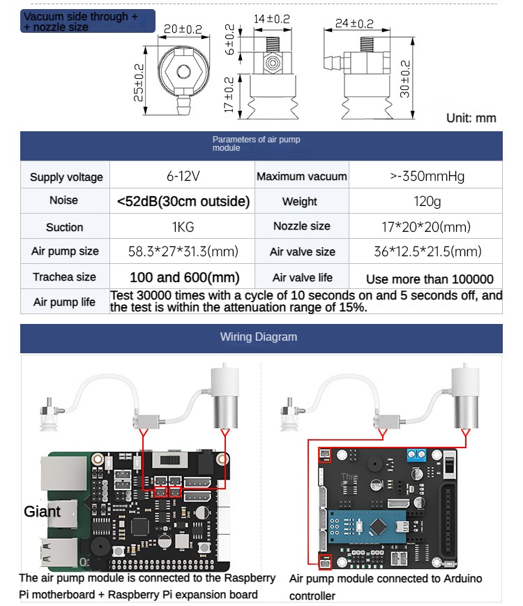 1 kg Last Industrielle Roboterarm Vakuum Luftpumpe Silikon Saugnapf Handhabung Sortierung Sensor Modul Programmierbare Roboter DIY Kit
