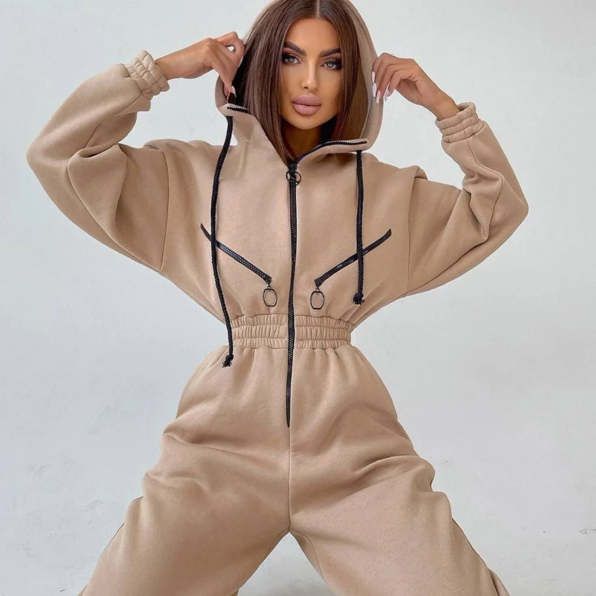 2023 weibliche Hoodies Overalls Einteiliges Outfit Warme Fleece Sport Overall Frauen Sportswear Overall Lange Sleeve Zipper Overalls