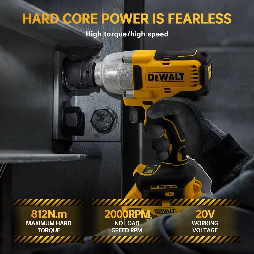Dewalt DCF892 812N.m Chiave elettrica senza spazzole 1/2 pollici Avvitatore a percussione a batteria Coppia elevata Utensili elettrici per riparazioni auto a tre velocità