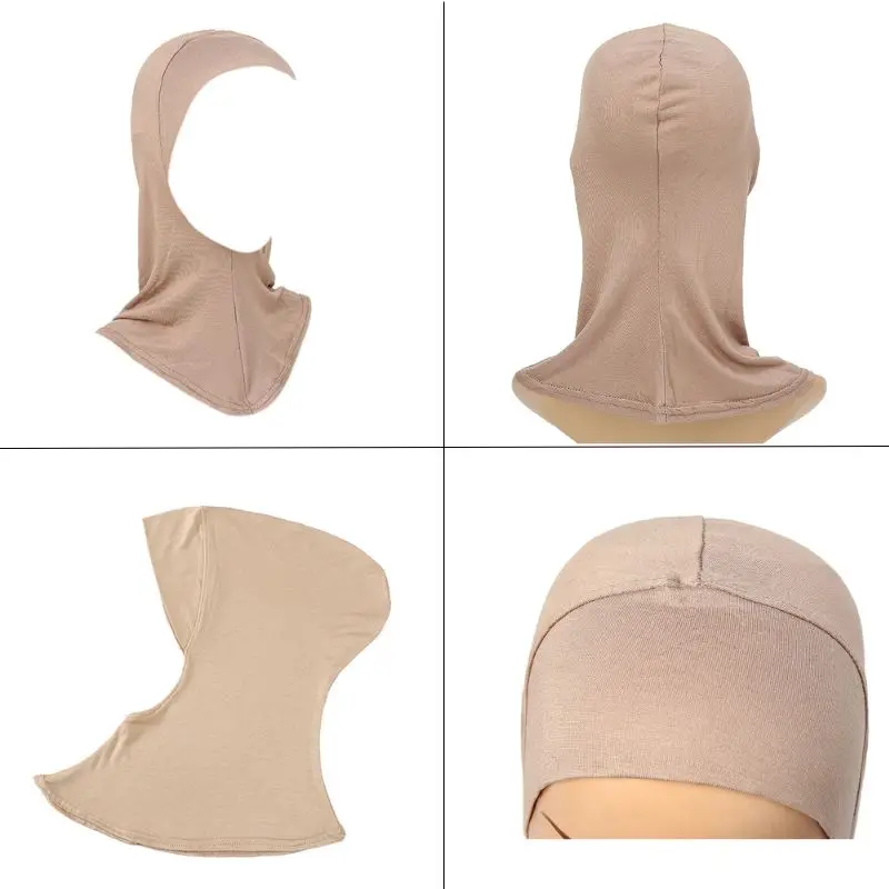 Lenço hijab de algodão muçulmano com boné feminino cor sólida gorro elástico chapéu de fundo turbante islâmico senhoras macio modal headwrap