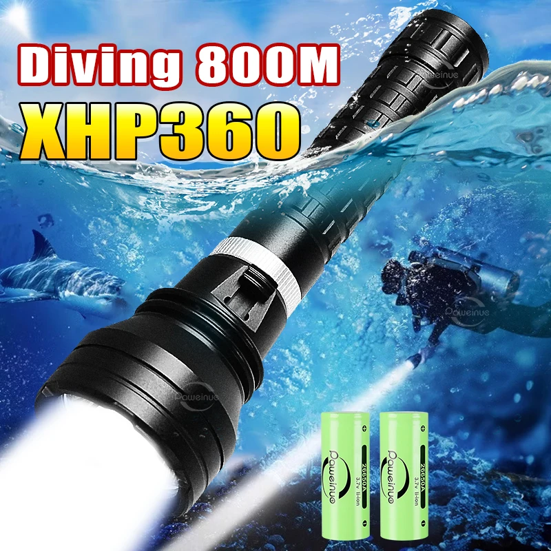 Potente linterna de buceo XHP360 de 10000LM, lámpara subacuática IPX8, antorcha de buceo profesional, linternas LED de alta potencia de 1000M