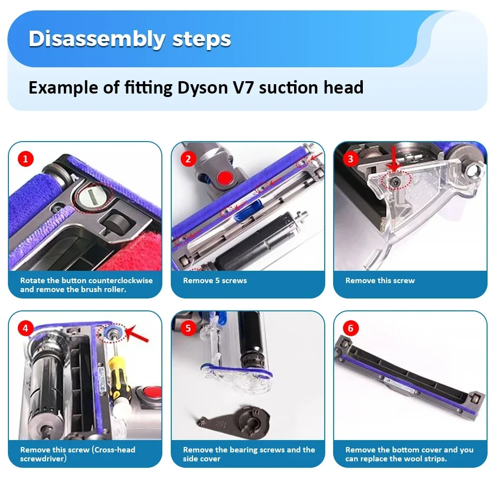다이슨 V6 V7 V8 V10 V11 V15 진공청소기용 소프트 플러시 스트립 교체 세트, 부드러운 롤러 액세서리, 내마모성 스트라이프