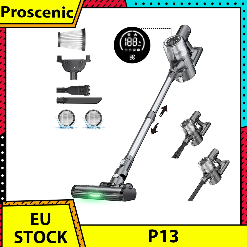 Pro scenic p13 Akku-Staubsauger, 35kPa Absaugung, Staubsauger mit grünem Licht, LED-Display, Anti-Tangle-Rollen bürste