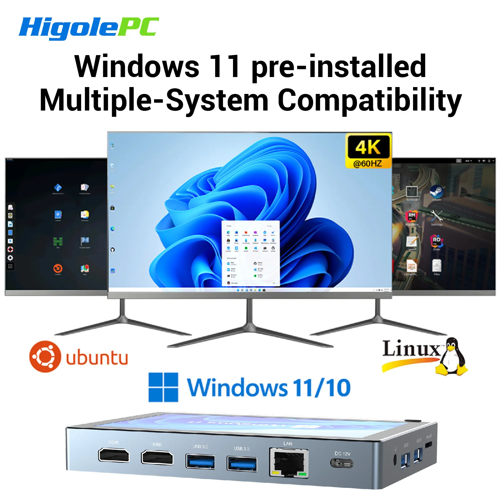 Higole Gole 1 Pro 5.5'' Fanless Mini PC Intel J4105 Windows 11 WiFi5 8G 128G 2500mAh with Screen Laptop Desktop PC Mini Computer