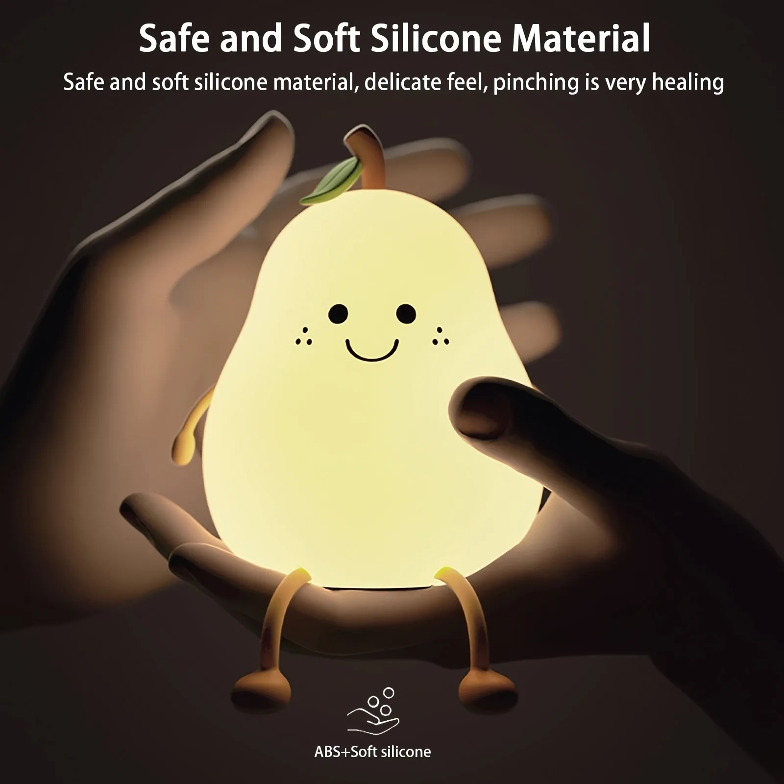 Luz nocturna de pera bonita, luz nocturna regulable de 7 colores con control táctil, lámpara de silicona reductora de estrés, recargable por USB, 1 ud.