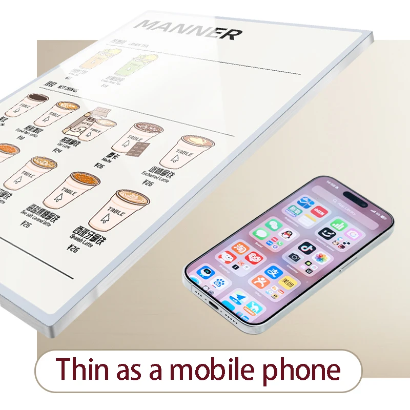 ประเภทใหม่ของบอร์ดโฆษณา ultra-thin lightbox ติดผนังกระจกในร่ม LED/A3/A4