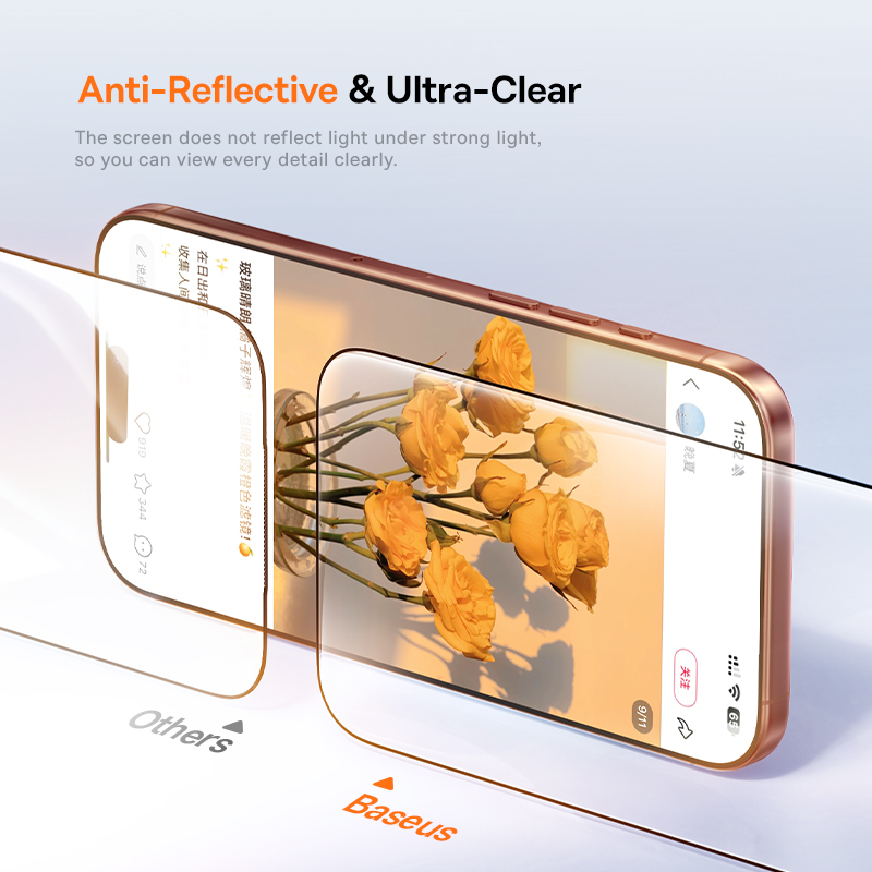 Baseus vidrio templado para iPhone 17 16 15 14 13 12 Pro Max Protector de pantalla HD con Kit de limpieza vidrio antiespionaje a prueba de polvo