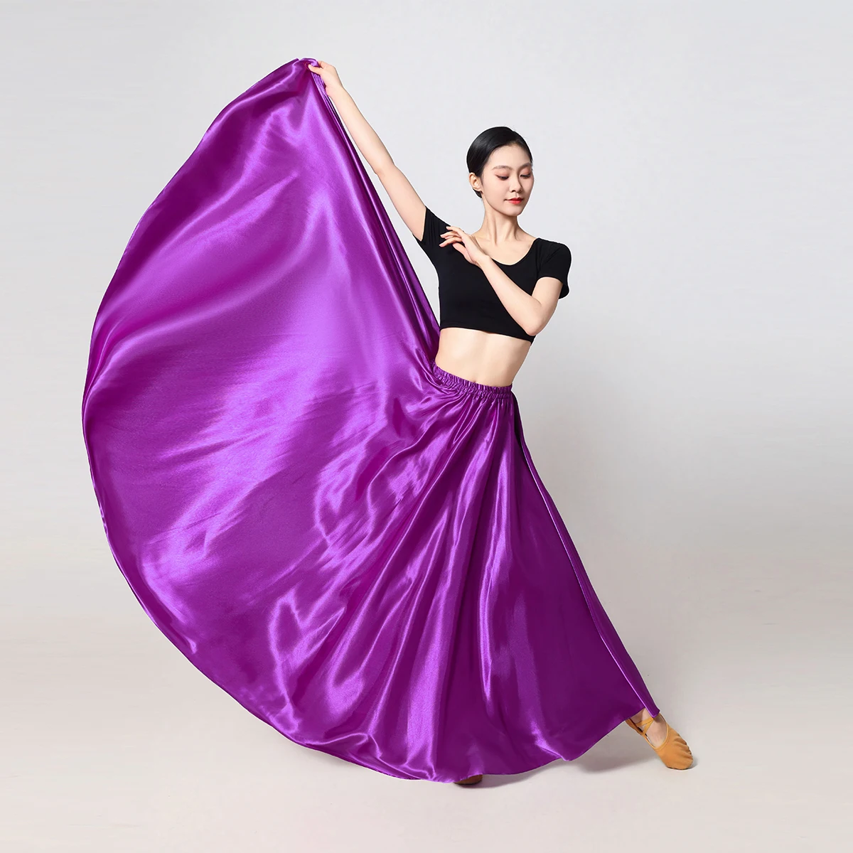 Falda larga de satén para mujer con cintura elástica para salón de baile, danza del vientre latina, falda de rendimiento circular completa