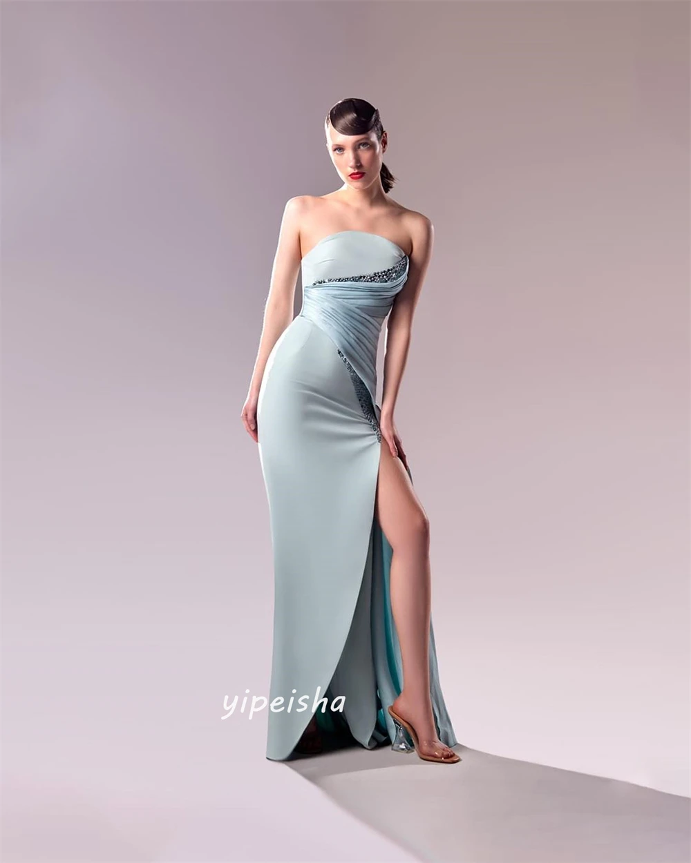 Personalizado jiayigong clássico estilo moderno formal noite sem alças a linha beading plissados vestidos de ocasião sob medida