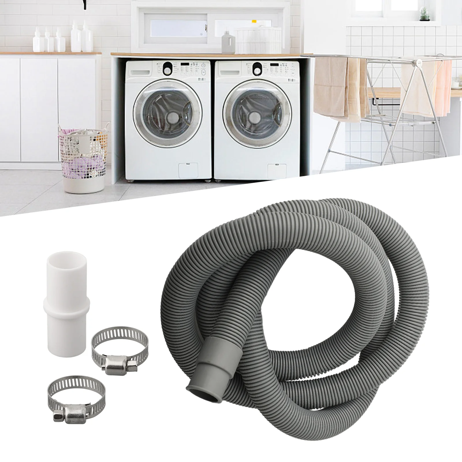 70/150/200 Cm Afvoerpijp Wasmachine Vaatwasser Afvoer Afval Slang Verlengpijp Met Slangklemmen set Wasmachine Accessoires