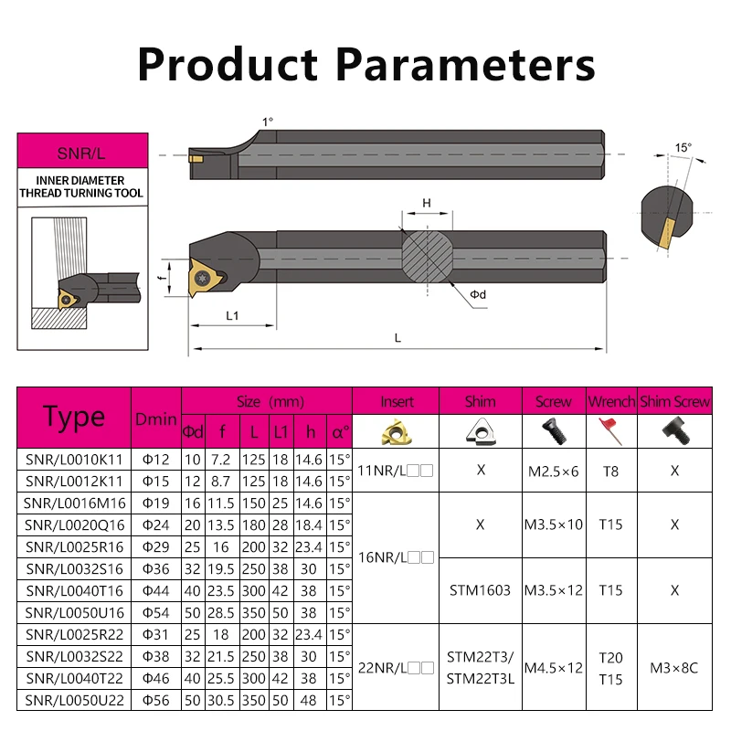 SNR0008K11 SNR/L0010K11 SNR/L0016Q16 SNR0020R22 SNR0025S22 Internal Thread Turning Tool SER SEL Lathe Cutter bar CNC tool Holder