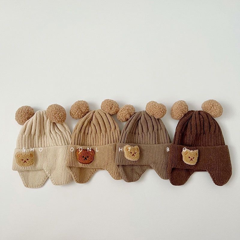 gorros para bebé Chapéu de lã para bebês Chapéu de proteção para orelhas de urso fofo Chapéu de inverno engrossado e quente tricotado Versão coreana Chapéu de bebê Presente para crianças gorros invierno niño