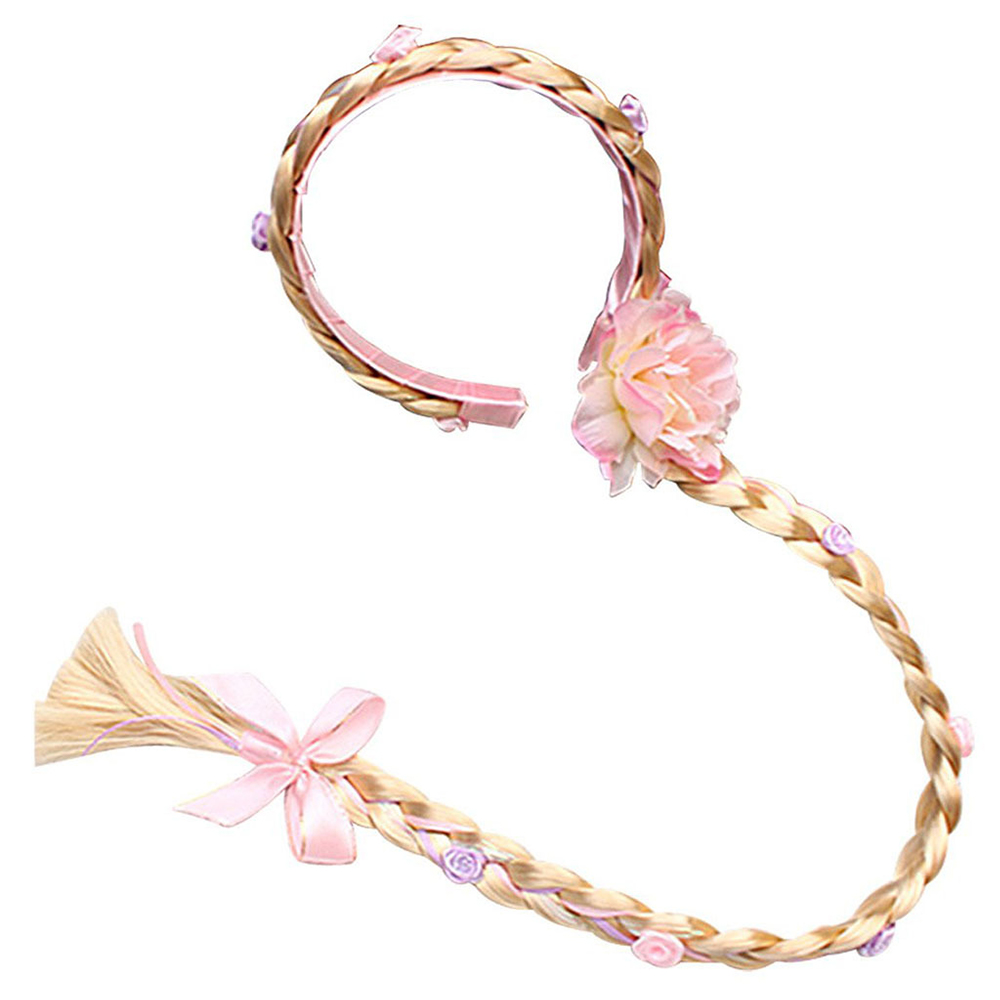 PESENAR Pelucas de vestir de princesa, diademas de peluca trenzada larga de princesa Rapunzel con flores adornadas para accesorios de disfraz de niñas