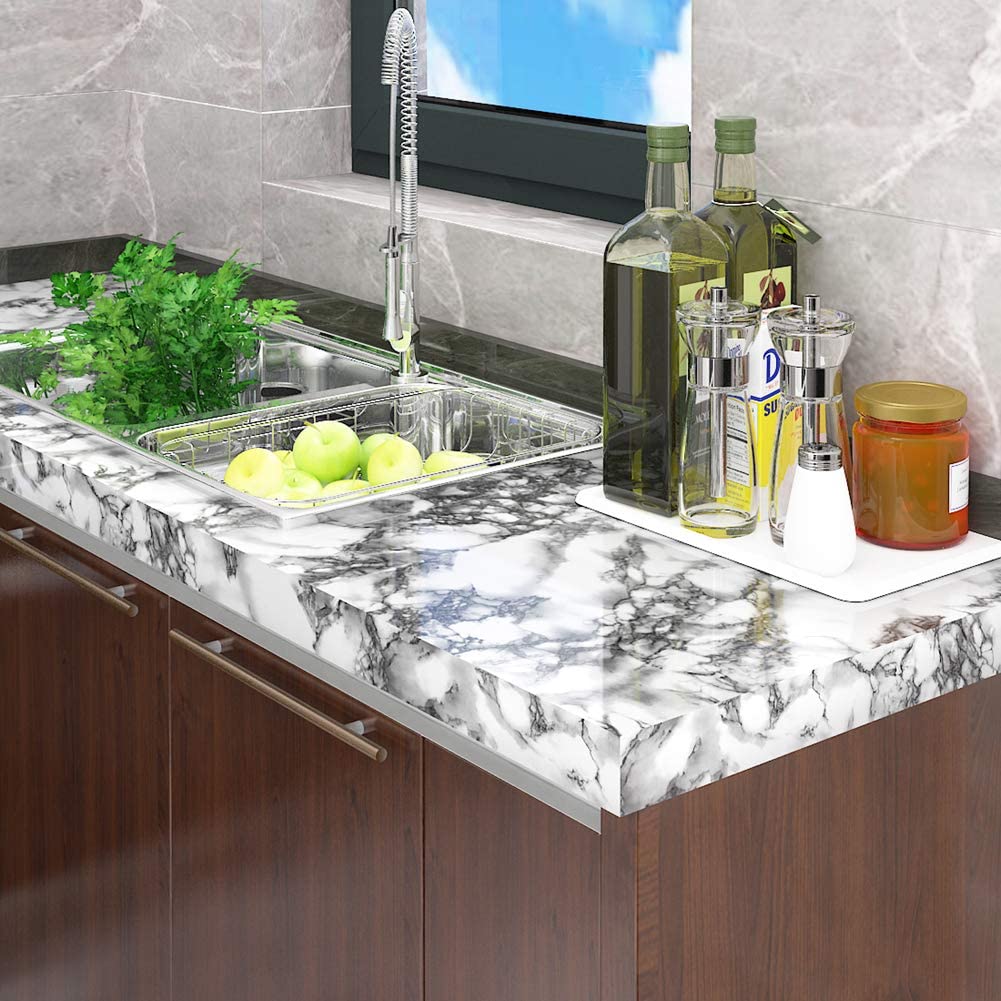 PVC หนากันน้ําและน้ํามันหินอ่อนวอลล์เปเปอร์ Self-กาวสติกเกอร์ห้องน้ํา Cooktop เดสก์ท็อปฟิล์มตกแต่ง