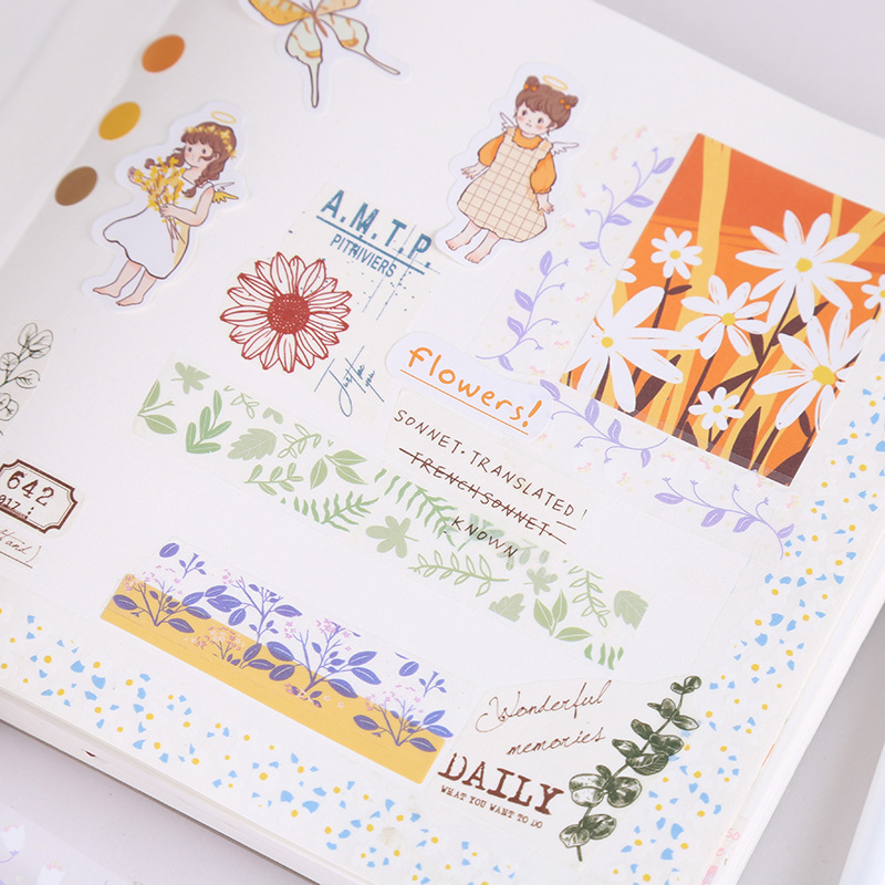 Transparent Floral Washi Tape DIY Scrapbooking Stickers Gift Set for Journaling Decoration colourful tape