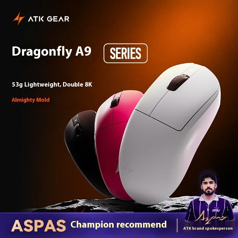 ATK Dragonfly A9 Ultra Mouse Paw3950 2 Modes Wireless Mouse 8000Hz Lightweight Gaming Mice PC Accessories For FPS Gamer Custom