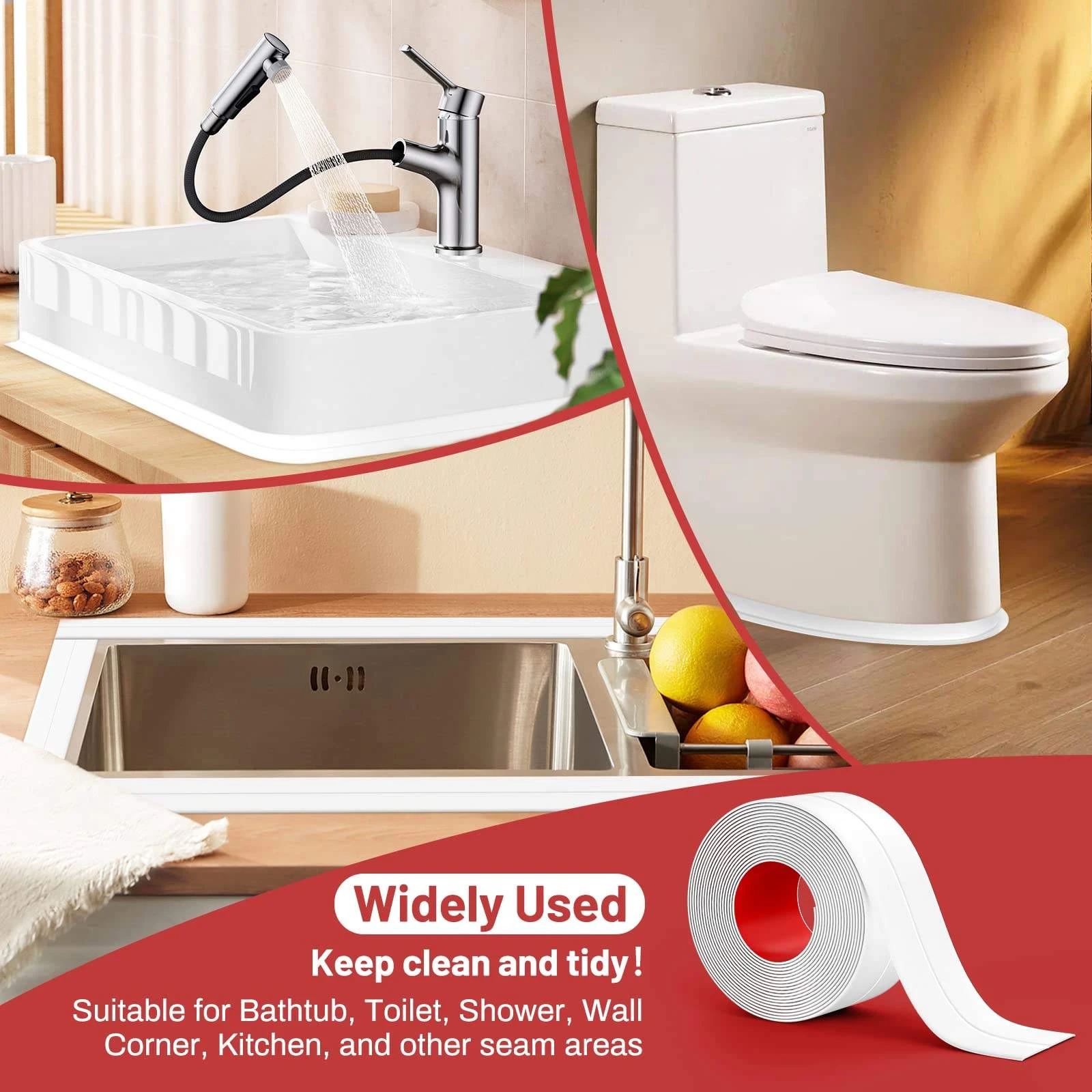 Nastro impermeabile in gomma siliconica autoadesivo per bagno, nastro per WC, adesivo da parete, nastro per bordi lavandino, tubo flessibile, forte nastro di riparazione