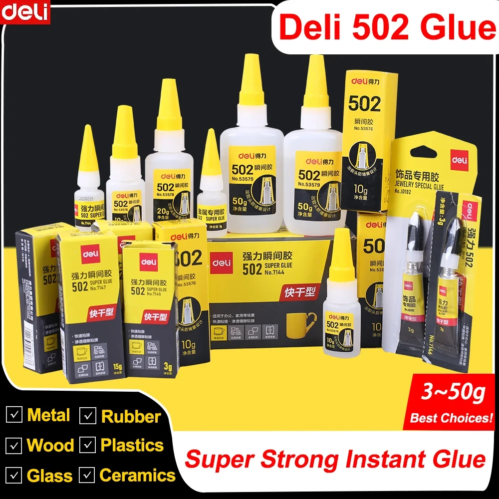 Deli 502 super cola profissional forte rápido adesivo instantâneo cianoacrilato ferragem metal carros madeira artesanato hobby segundos bond