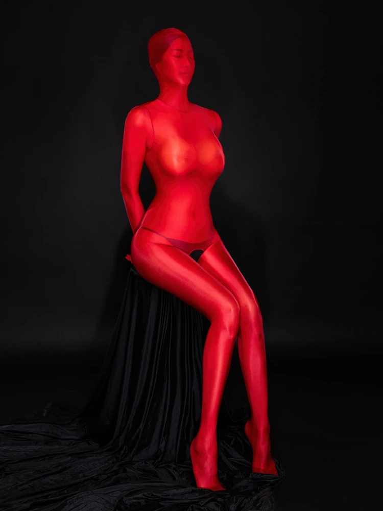 คอสเพลย์แม่บ้าน Leotard น้ํามัน SHINY Glossy เซ็กซี่ Jumpsuits ผู้หญิงฝาครอบ Shaping บอดี้สูท SHEER ดูผ่าน Elastic Tights