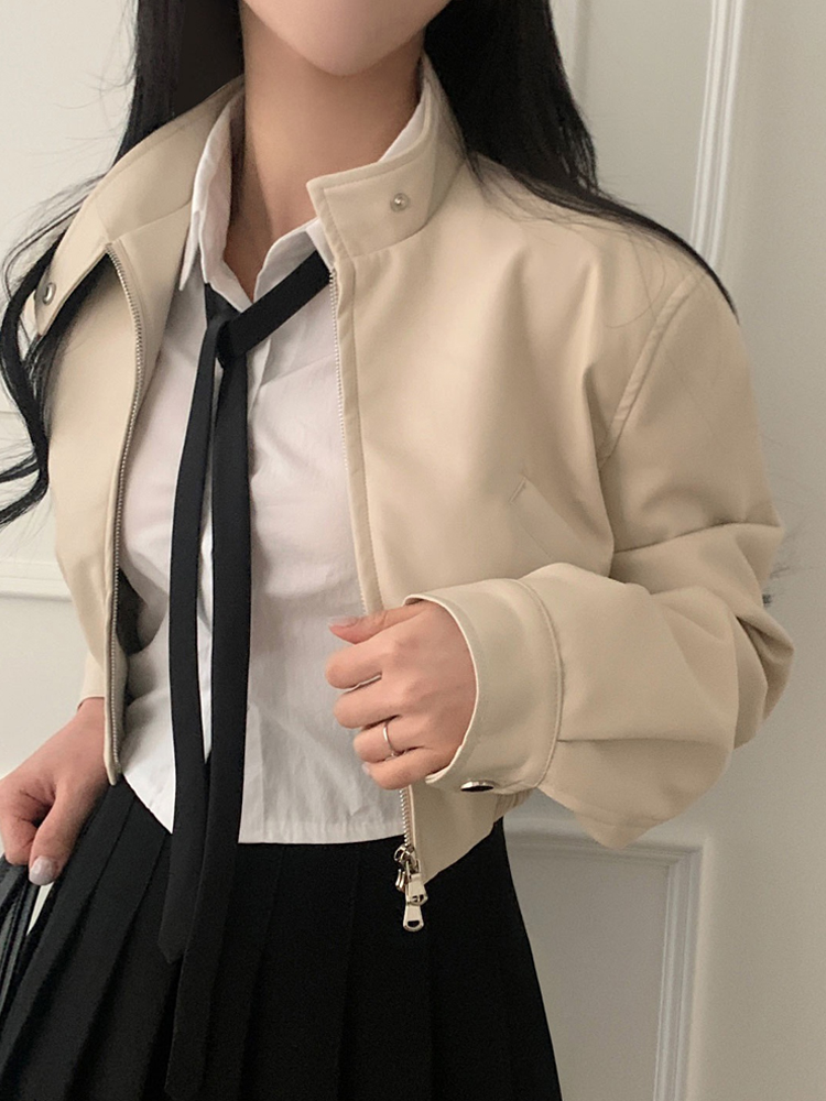 ブラック Pu レザージャケット女性のショートスタイル香港スタイルデザイン春の新アウターシャツウエストシンチジッパースリーブ