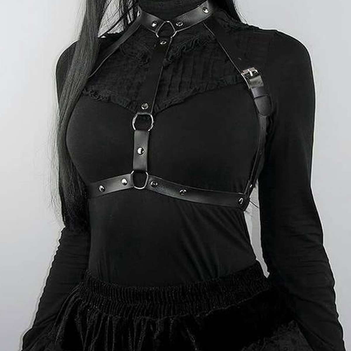 Cinturón de moda estilo callejero para mujer, arnés de pecho, tirantes, decoración, cinturón de cuero Punk Rock, accesorios de ropa gótica