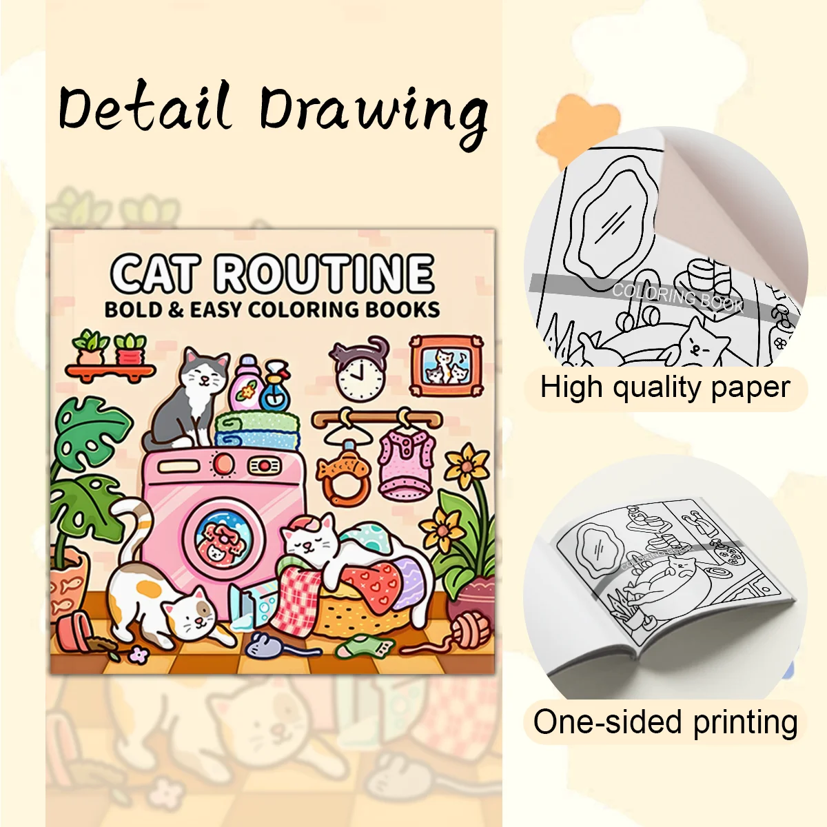 Libro para colorear para adultos, libro ilustrado único con temática de gato para relajación, papel mejorado para colorear cómodo, regalo perfecto para amigos