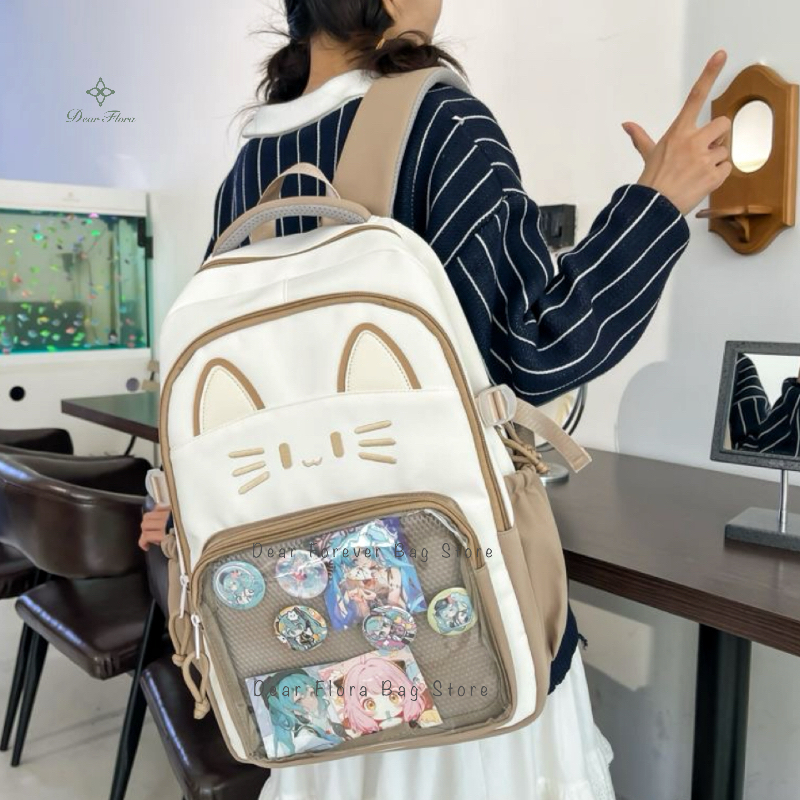 Mochilas Y2K con bonito gato Ita, mochila informal de gran capacidad para chica, mochila transparente con pantalla DIY, mochilas escolares de viaje a la moda con dibujos animados