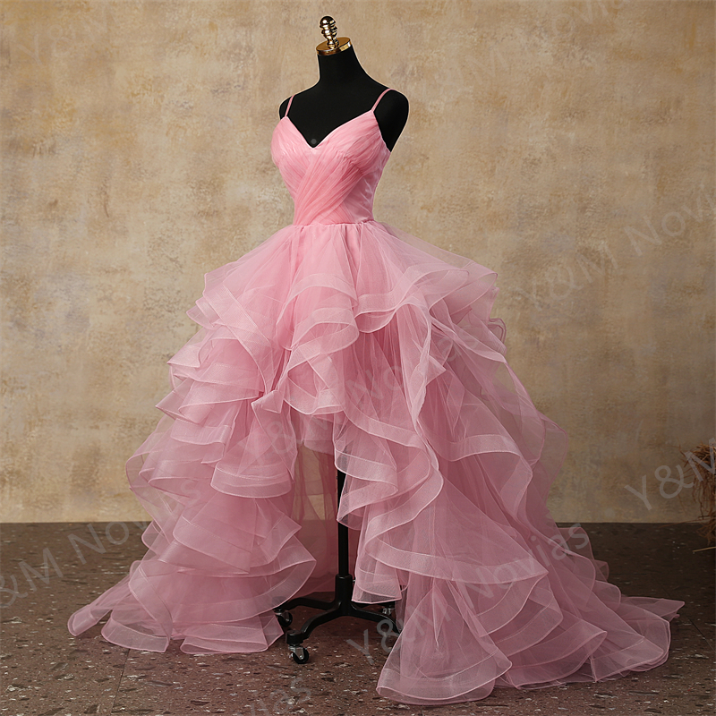 Robe de soirée rose Simple, personnalisée, haut et bas, élégante, à plusieurs niveaux, courte, devant, dos Long, robes de bal arabes, couleur Aay