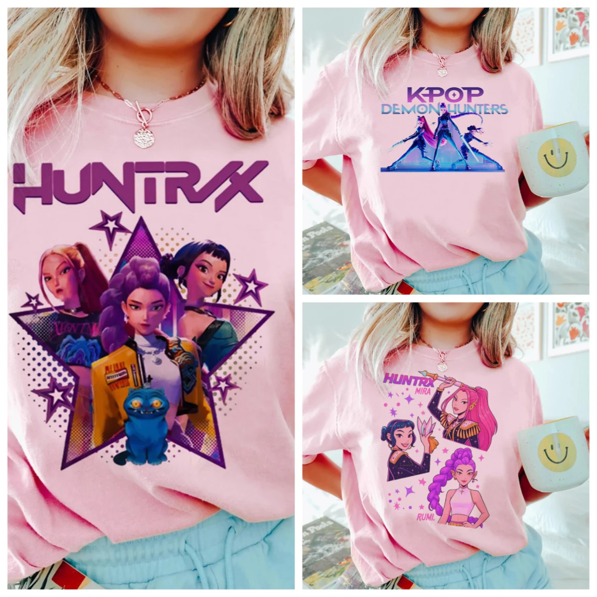 Camisetas de Anime KPop Demon Hunters para niños, ropa informal holgada para niñas y niños, camisetas de estilo callejero de manga corta con cuello redondo