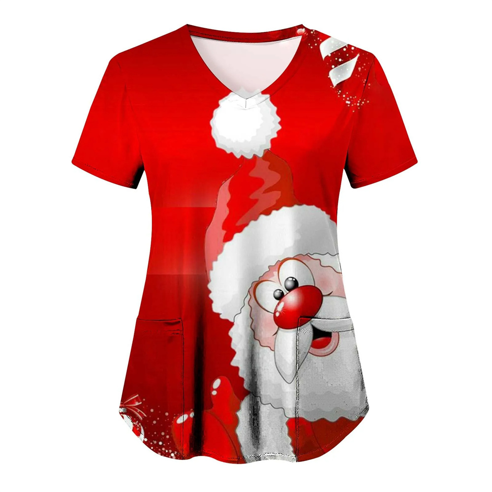 Femmes noël soins infirmiers gommages hauts uniforme de travail Blouse à manches courtes col en v t-shirt Blusas vêtements d'allaitement infirmières tunique uniforme