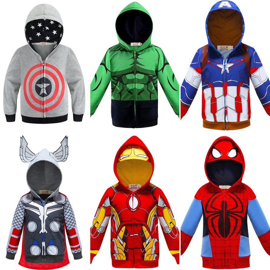 Primavera otoño niños abrigos Marvel vengadores Iron Man Spiderman chaqueta con capucha para niño niños prendas de vestir exteriores cálidas ropa para niños