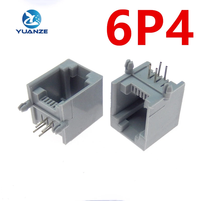 10 buah/lot RJ12 telepon soket 90 derajat 4pin kristal perempuan 6p4c soket RJ11