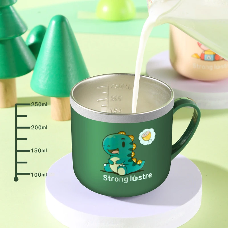 250ml Kinder trinken Fütterung stroh Baby Tasse mit Deckel & Stroh und Anti-Drop 8,5 Edelstahl Milch becher Cartoon Einhand griff