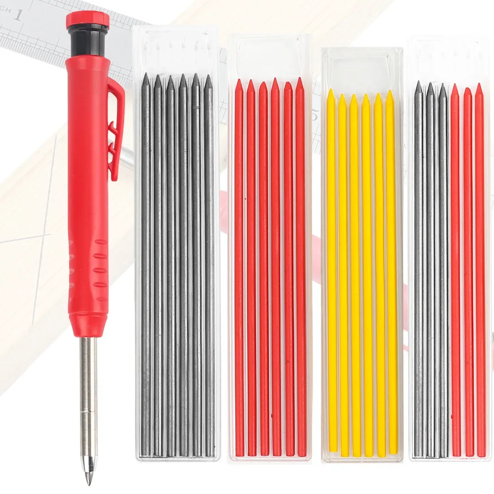 Lápiz mecánico de carpintero sólido con sacapuntas para construcción de carpintería, lápiz de carpintero de cabeza larga, suministros de papelería