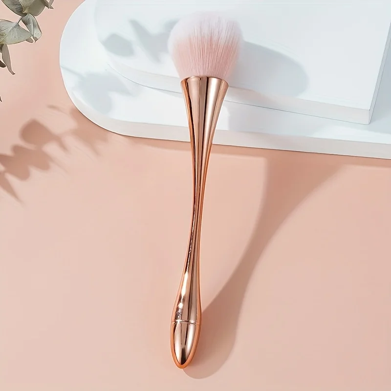 Brocha de maquillaje de abanico dorado rosa, brocha cosmética, brocha para polvos sueltos, brocha para resaltar, brocha para colorete, fijación de maquillaje de cabello suave