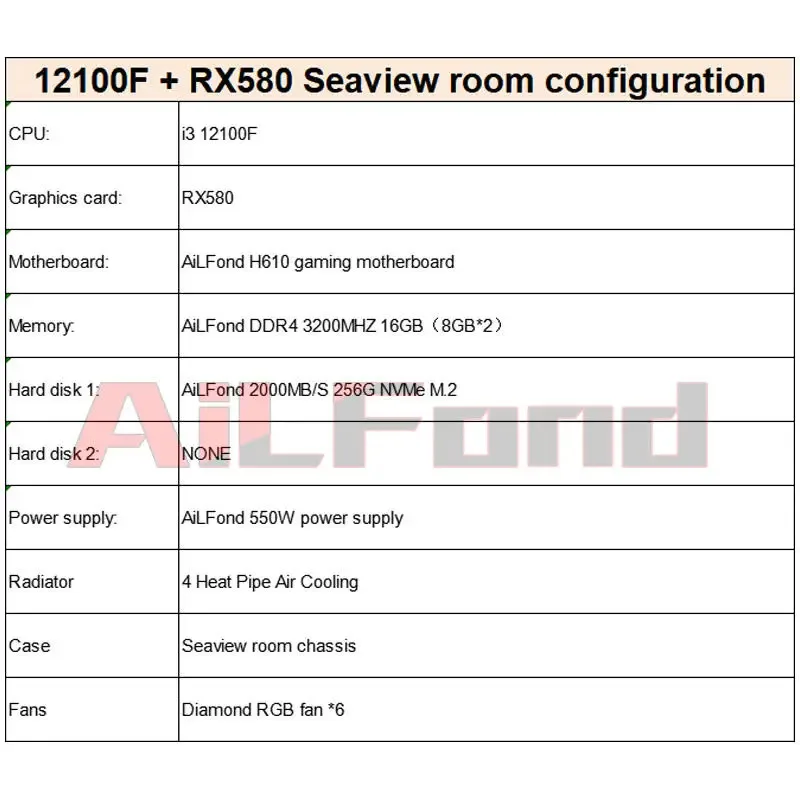 가장 인기 있는 게임용 PC I3 12100f 비즈니스 게이머 I3 올인원 데스크탑 PC 16G DDR4 M.2 RX580 H610M 컴퓨터용 재구성된 게임용 PC
