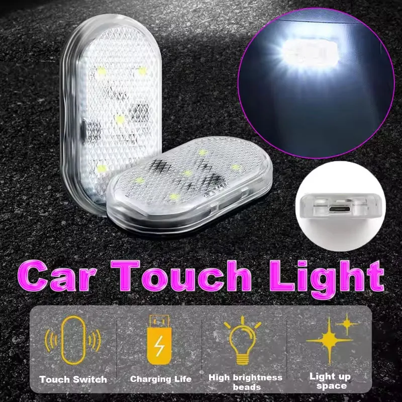 1/2/4pc mini carro led luz de carregamento usb lâmpada iluminação interior para caixa apoio braço interruptor toque lâmpada leitura magnética pé luz