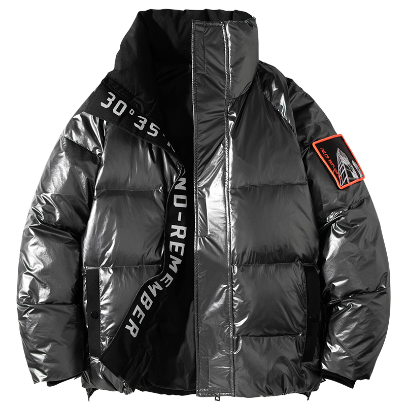 UETEEY 冬ホワイトダックダウンジャケット男性ファッション光沢のある厚く暖かいヒップホップコート屋外カップル男性フグジャケットストリート