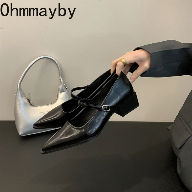 Retro-Stil, dicker Absatz, Damen-Mary-Jane-Schuhe, modisch, flach, spitze Zehen, Damen, Komfort, Büro, Pumps, Schuhe
