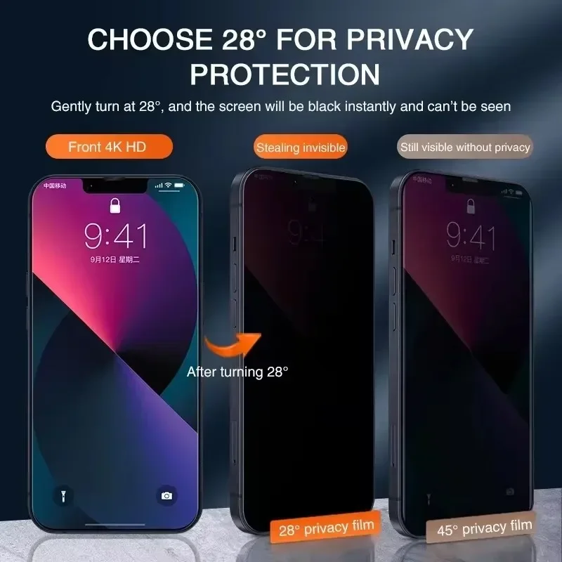 Protector de pantalla de privacidad de cubierta completa, 2 uds., para iPhone 15, 11, 12, 13, 14 Pro Max Mini, vidrio antiespía para iPhone 16 XR X XS MAX 7 Plus