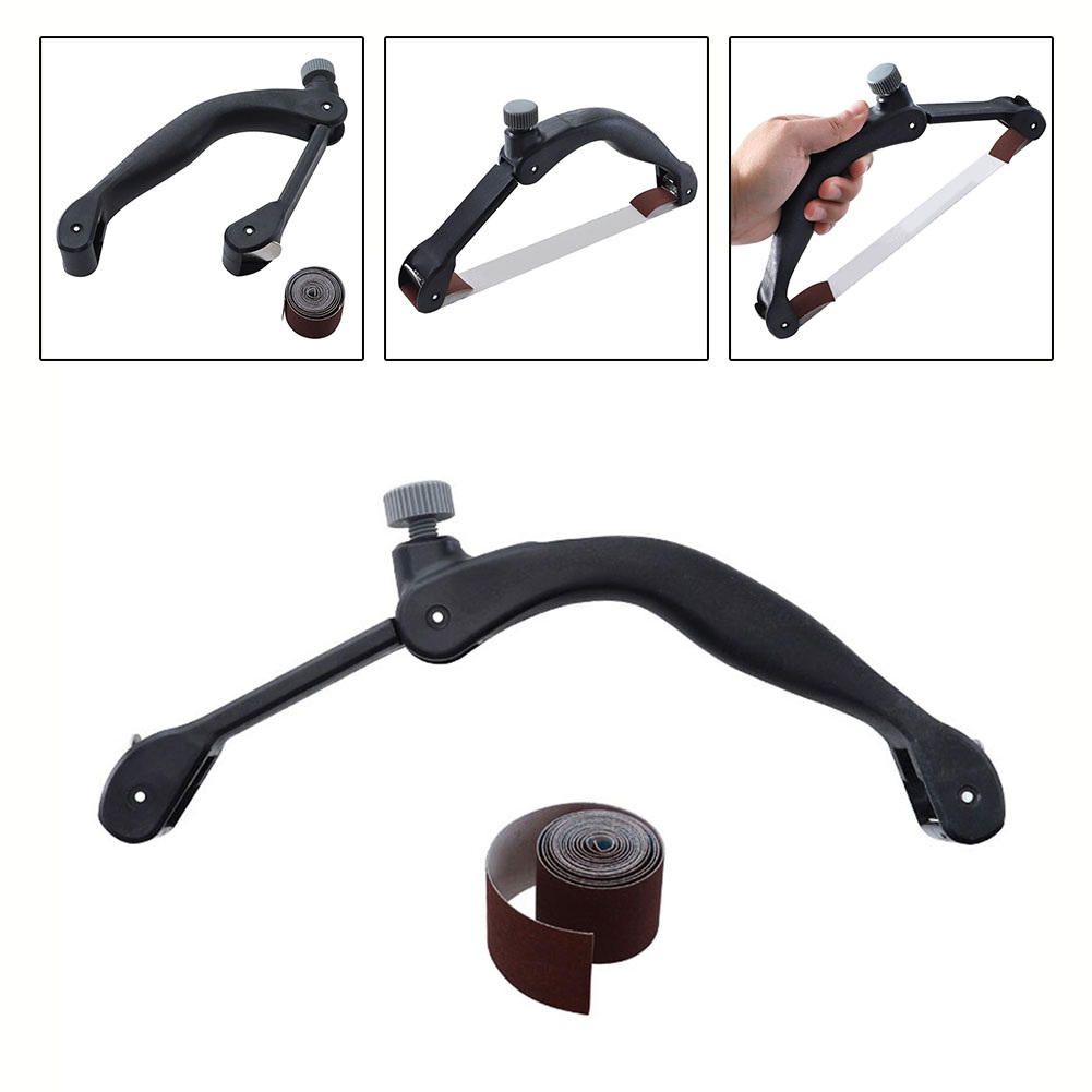 Soporte de papel de lija de mano, arco de lijado ajustable con correa de lijado para pulir papel de lija, estante de cinta de lijado, correa abrasiva