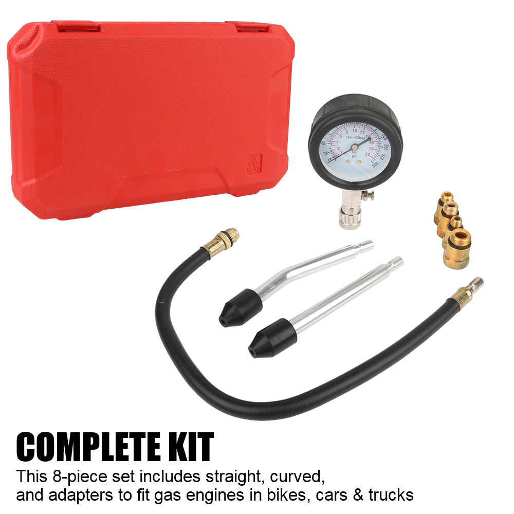 Medidor de compresión de motor de gasolina, manómetro de 0-300 PSI con adaptador M10 M12 M14 M18, Kit de prueba de cilindro automotriz