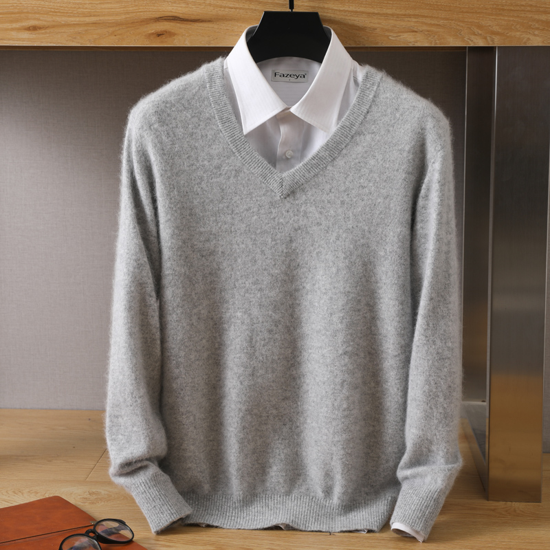 100% puro vison cashmere camisola masculina com decote em v pullovers malha tamanho grande camisola de vison inverno nova manga longa high-end jumpers topos