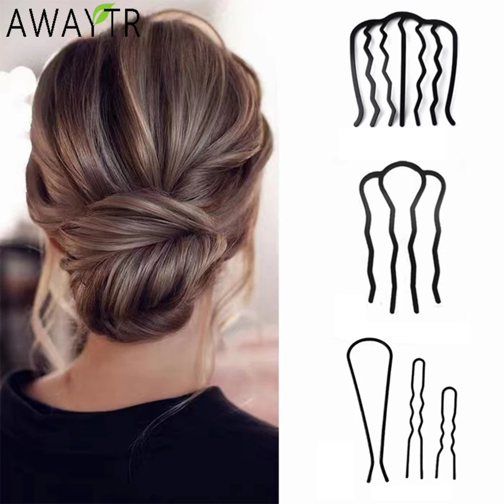 AWAYTR-peine rizador de pelo de Metal negro, alfileres de Barete, ganchos para horquillas, horquillas para mujer, niña, accesorios de novia, adorno de peinados