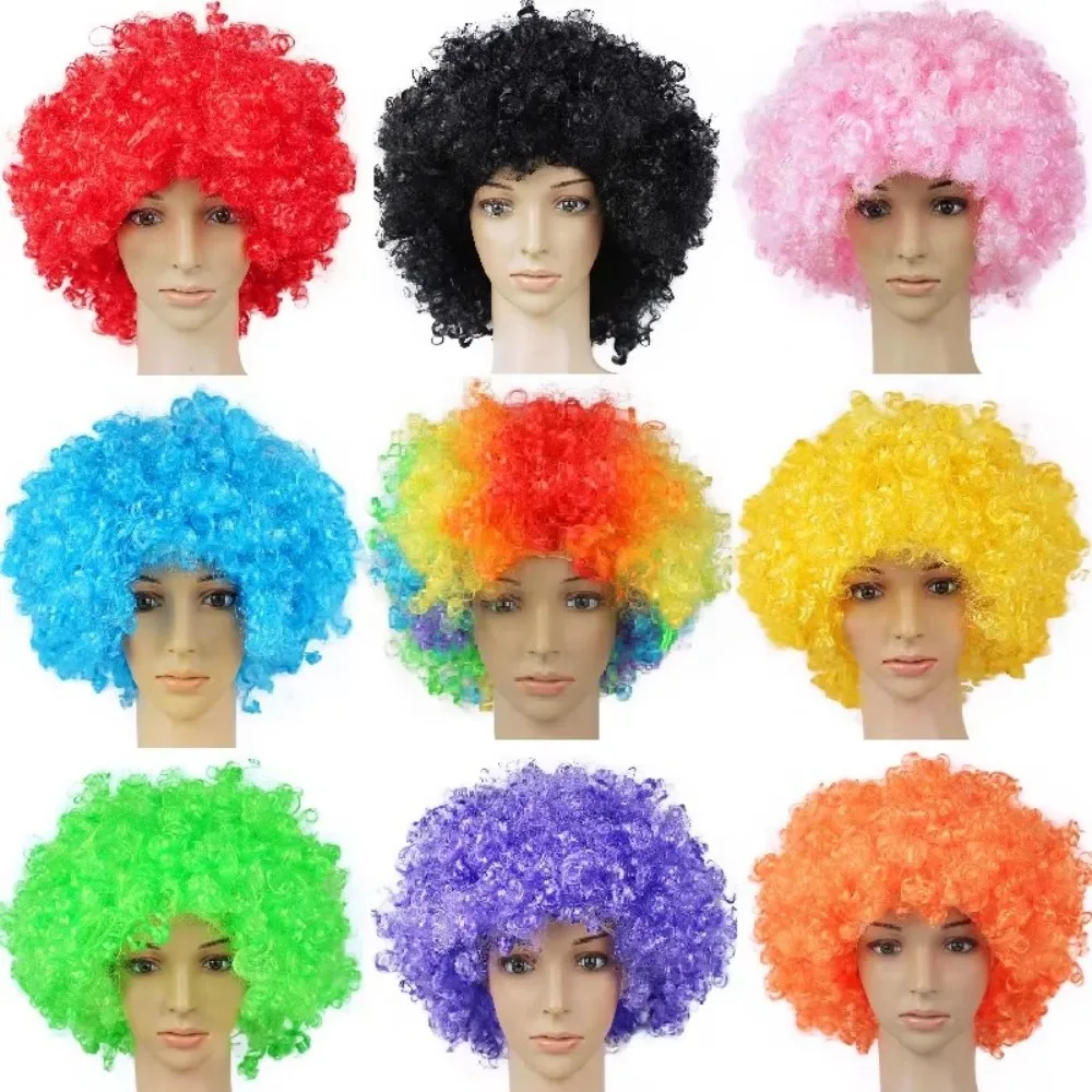 Afro lockige Clown-Perücken, lustige Cheerleading-Perücke, Clown-Requisiten, Fußballfans, gewellte synthetische Perücken für Leistung, Halloween, Cosplay