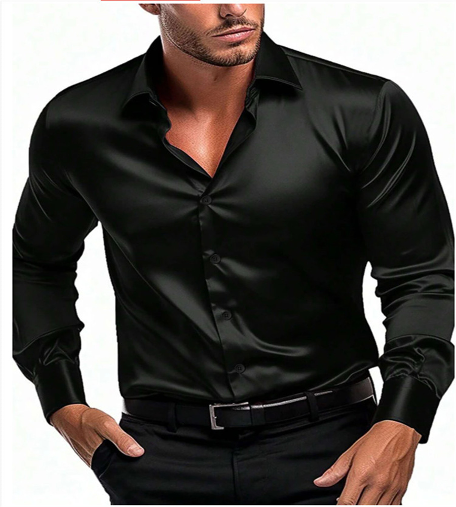 2024 Spring and autumn new silk fabric fashion men's long-sleeved men's business casual shirt long-sleeved shirt