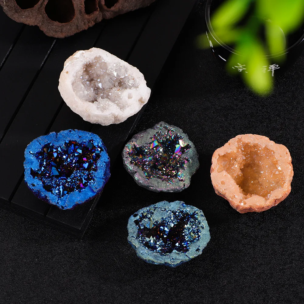Nature Agate Geode Stone Irregular Colourful Electroplating Druzy Cluster Rocks Mineral Specimen Home Decor